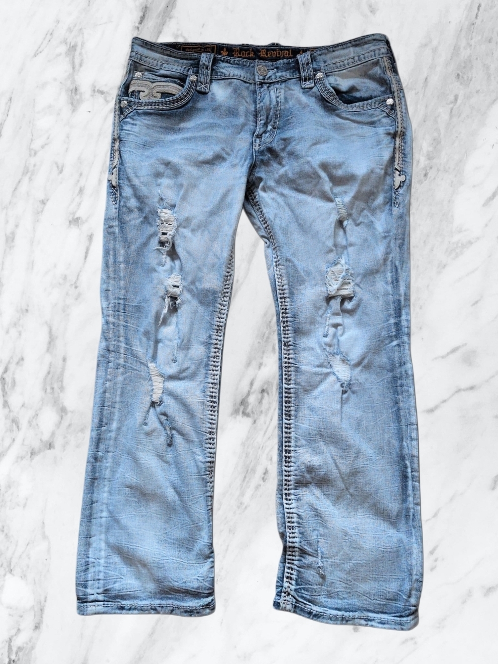 Rock Revival Light Blue Denim Jeans with Orange Trim